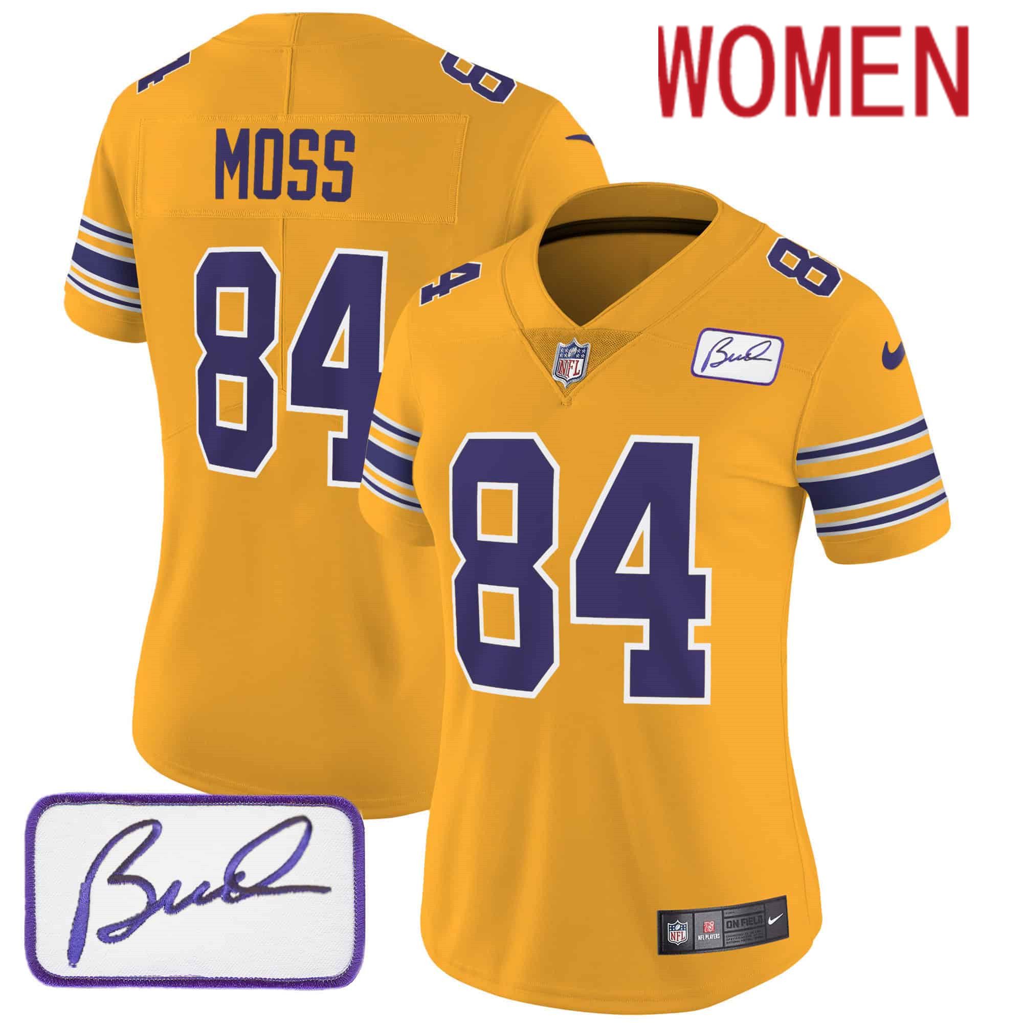 Women Minnesota Vikings #84 Moss Yellow 2024 Nike Bud Grant Patch Classic Limited NFL Jersey